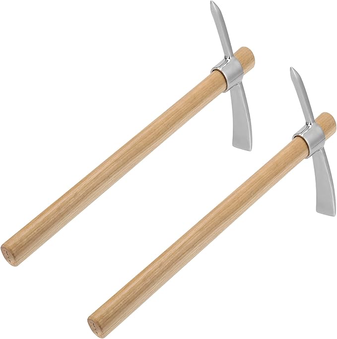 2 Pack 16 Inch Garden Pick Axe, Stainless Steel Hoe with Hardwood Handle, Pick Mattock Hoe, Mattock Cutter for Weeding, Digging, Landscaping, Loosening Soil