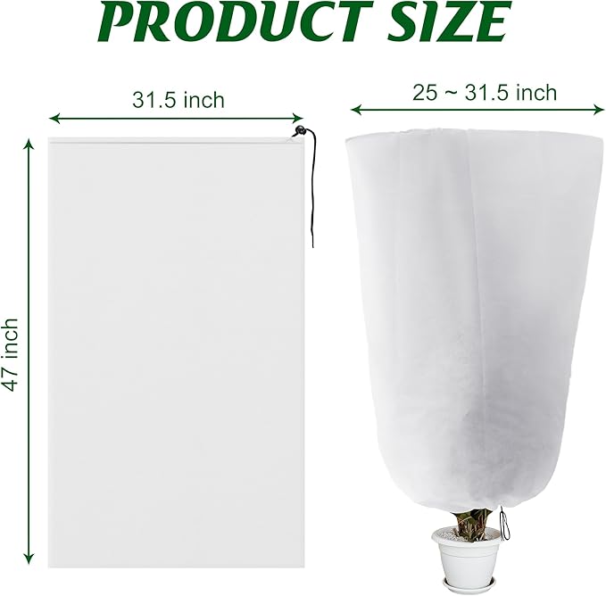 Alpurple 3 Packs Winter Drawstring Plant Covers - 47" X 31.5" Warm Plant Protection Cover Bags, Frost Cloth Blanket Protecting Fruit Tree Potted Plants from Freezing Animals Eating