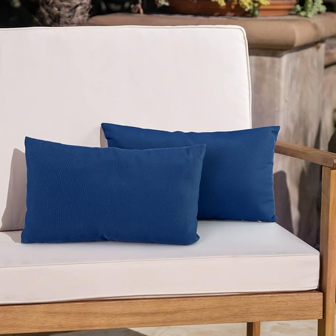 idee-home Outdoor Pillows with Inserts Included, Patio Outside Lumbar Pillows Waterproof Set of 2, 12 x 20 inch Navy Blue
