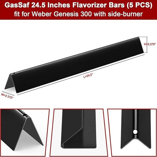 GasSaf 24.5" Flavorizer Bars for Weber Genesis 300 Gas Grills, Flavor Bar for Weber 7539 7540, Genesis E-310 E-320 S-310 S-320, EP/CEP 310 & 320 (Side-Knob), 5-Pack Porcelain Enameled Heat Plates Bars