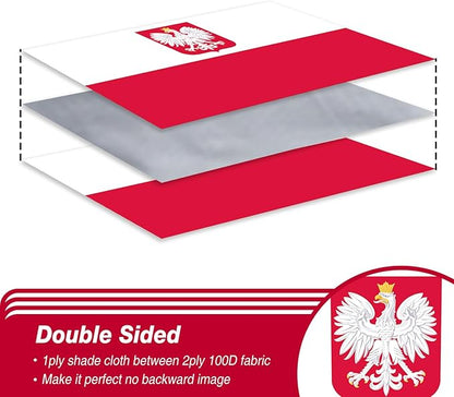 Poland Ensign Polish Flag 3x5 ft Outdoor, Double Sided 3 Ply Heavy Duty National Flag 100% Quality Polyester Polish Eagle Banner with Brass Grommets 4 Rows Stitches