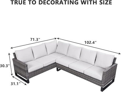 HUMMUH 9 Piece Patio Furniture PE Wicker 6-Seater Outdoor Sectional Sofa Patio Swivel Chairs,Outdoor Chairs with Ottomans Side Table for Porch,Garden,Backyard,Deck