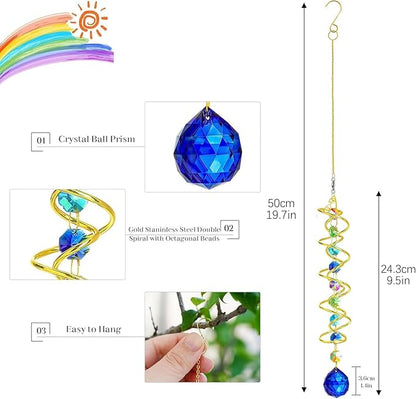 H&D HYALINE & DORA Gazing Ball Spiral Tail Crystal Suncatcher, Rainbow Maker Crystal Beads Decor Sun Catcher Hang with Hook for Window Indoor Outdoor
