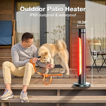 ThermoMate Electric Patio Heater, 1500W IP65 Outdoor/Indoor Infrared Heater with Remote, 8 Heating Levels 8-Hour Timer & Oscillation, Tip-over Protection for Garage Backyard Restaurant