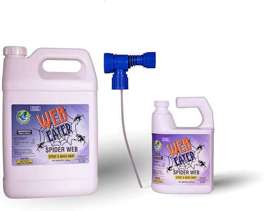 Spider Web Washaway Spray Bundle – 1 Gallon + 32 Oz Concentrates with Nozzles – Natural Formula, Long-Lasting Protection Up to 6 Months