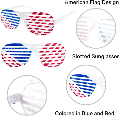 American Flag USA Patriotic Design Plastic Shutter Glasses Shades Sunglasses Eyewear for Party Props, Decoration (12 Pairs)