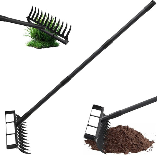 2 in 1 Stirrup Hula Hoe Garden Tool, 12 Tines Cultivators for Gardening, Weed Puller Tool with 76" Long Handle for Gardening, Weeding, Seeding, Ditching, Loosening