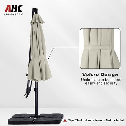 ABCCANOPY 10FT Cantilever Umbrella Offset Hanging Patio Umbrella with Base Stand Rotate and Tilt，Suitable for Garden, Lawn, Backyard（Light Beige）