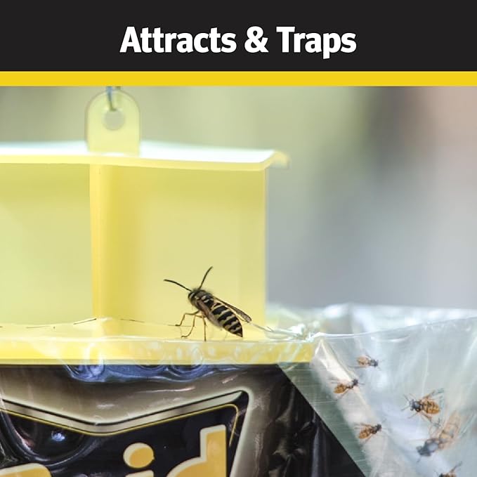 Raid Yellow Jacket, Wasp & Hornet Trap, 6 Pack, Disposable, Convenient, Hanging Fly Trap Bags with Food-Based Lure, No-Spray Outdoor Fly Traps Suitable Defense for Yards, Patios & Campsites