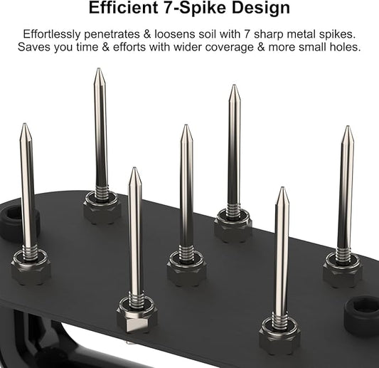 Hand Tiller Garden Tool Lawn Aerator Spike Manual Tool Portable Handheld Aerator Lawn Tool with 7-Iron Spikes, Pre-Aessmbled Small Grass Aerator Tool, Cultivator Tiller Soil Lossener