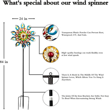 Metal Wind Spinner, 84 inch Large Outdoor Wind Spinners for Yard and Garden, Colorful Decor, Gift for Family Friends