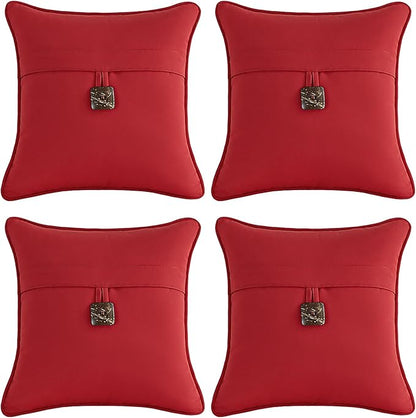Outdoor Sunbrella Decorative Pillows with Coconut Button Pack of 4, 18" x 18" Outdoor Pillow Set for Couch Bed Throw Patio Sofa, Canvas Jockey Red