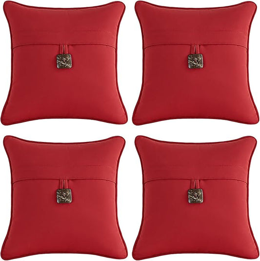 Outdoor Sunbrella Decorative Pillows with Coconut Button Pack of 4, 18" x 18" Outdoor Pillow Set for Couch Bed Throw Patio Sofa, Canvas Jockey Red