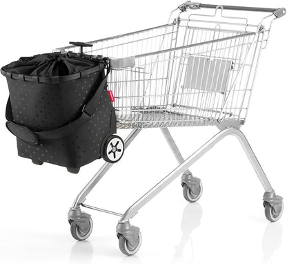 reisenthel carrycruiser glossy dots black - Portable shopping trolley with sturdy aluminum frame, shoulder strap and removable mesh inner bag -water-repellent