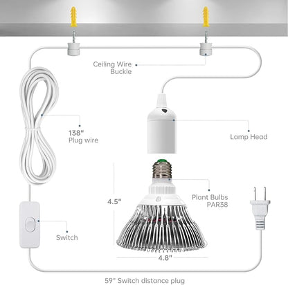 Bstrip LED Hanging Grow Light, Grow Light Bulb for Indoor Plants, 25W Full Spectrum Hanging Grow Light,3000K Plant Light Bulbs with 16.4FT Power Cord, Pendant Grow Lights for Indoor Plants, 1 Pack