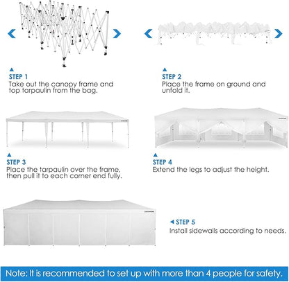 OASISHOME 10'x30' One Push Setup Pop-Up Canopy Tent with 8 Removable Sidewalls,Carry Bag,Waterproof Commercial Gazebo for Weddings/Outdoor Events, Heavy-Duty Frame(White, 10x30(One Push Setup))