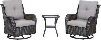 HUMMUH Outdoor Patio Furniture 6 Pieces Furniture Set Wicker Outdoor Sectional Couch with Patio Swivel Glider Chairs,Side Table,Ottomans for Patio
