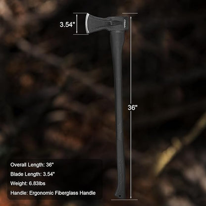 36" Splitting Maul, 6.8Lbs Chopping Splitting Axe for Firewood Splitting, Forged Carbon Steel Heavy Duty Maul, Fiberglass Shock Reduction Handle with Anti-Slip Rubber Grip