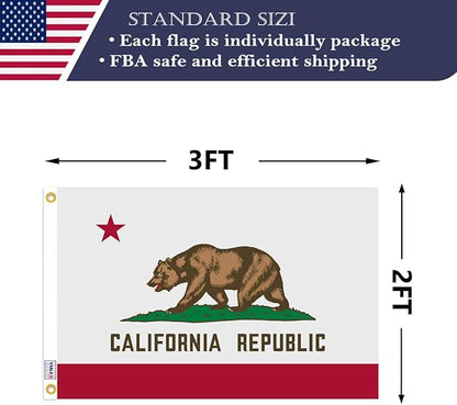 Double Sided Embroidery Californian State Flag 2x3 Outdoor Made In USA- Heavy Duty 340D Great Nylon Californian CA Flags Banners with 2 Brass Grommets