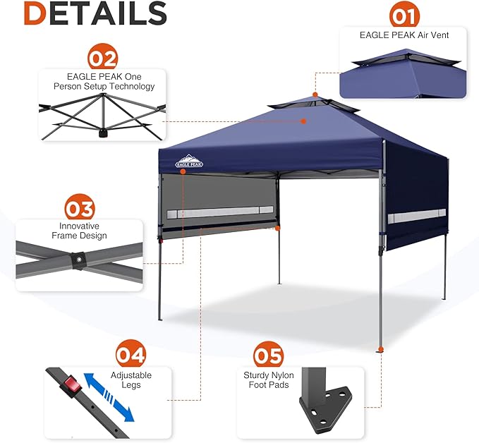 EAGLE PEAK 17x10 Pop up Gazebo Canopy Tent Outdoor Instant Canopy Shelter with Adjustable Dual Half Awnings (Blue)