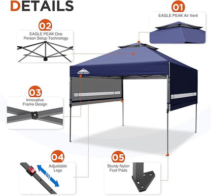 EAGLE PEAK 17x10 Pop up Gazebo Canopy Tent Outdoor Instant Canopy Shelter with Adjustable Dual Half Awnings (Blue)
