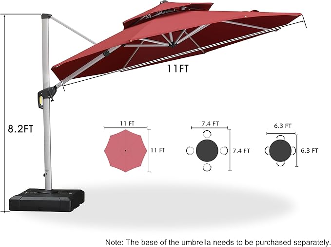 PURPLE LEAF 11 Feet Patio Umbrella Outdoor Round Umbrella Large Cantilever Umbrella Windproof Offset Heavy Duty Sun for Garden Deck Pool Patio, Terra