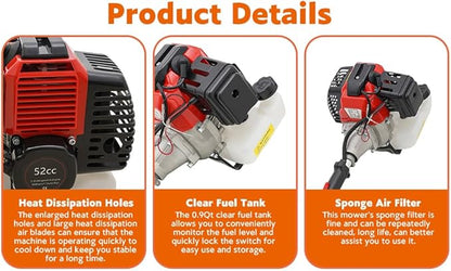 10 in 1 Garden Hedge Trimmer Combo, 52CC 2-Stroke Multi-Functional Garden Trimming Tool Gas Powered Long Reach Pole Saw Grass String Trimmer Brush Cutter Grass Wacker Weed Eater for Yard