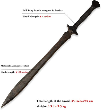 SV Handmade cast Manganese Steel Chopping Blade Sword, Full Tang, Outdoor, Hunting, Camping, Hiking, Survival, with Protective Cover, Multiple Styles to Choose from