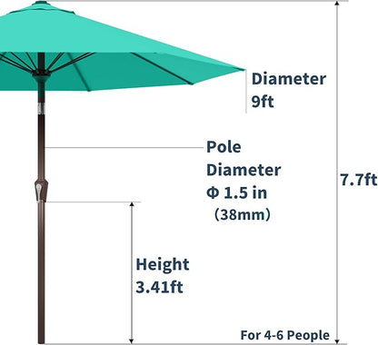 PatioKingdom Auto-Tilt 9FT Patio Umbrella Outdoor with 8 Sturdy Fiberglass Ribs,Market Table Umbrella for Pool,Backyard,Deck and Garden