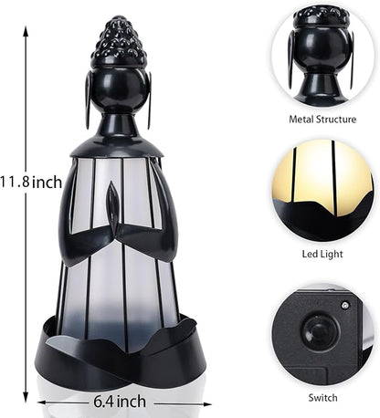Solar Buddha Figurine Lights, Metal Buddha Statue Solar Lantern Outdoor Garden Statue with Led Lights for Patio, Lawn, Yard Ornament, Housewarming Gifts