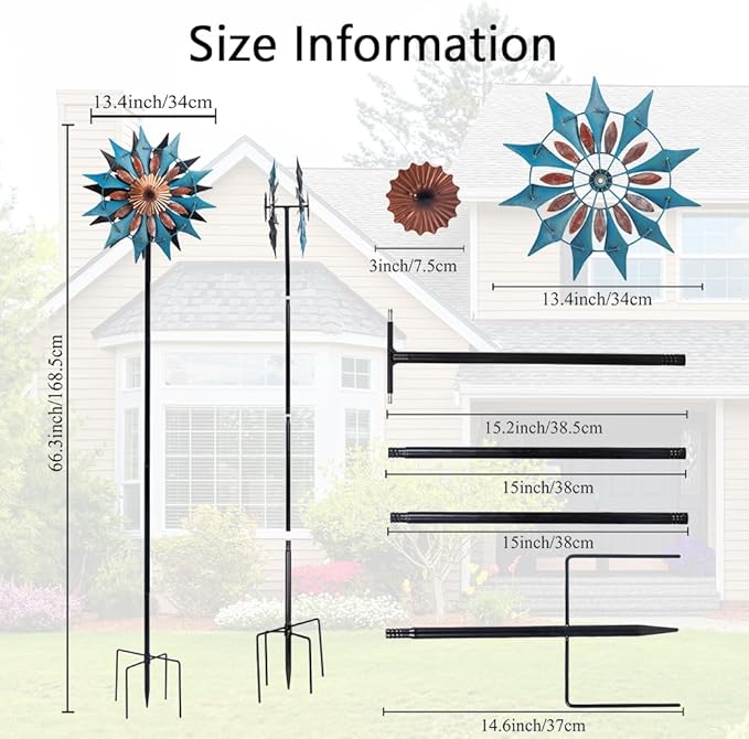 Stargarden Wind Spinners Outdoor, Metal Wind Spinner, 13.4" W x66 H Kinetic Wind Sculptures & Spinners, Waterproof Windmill for Yard, Garden Decor