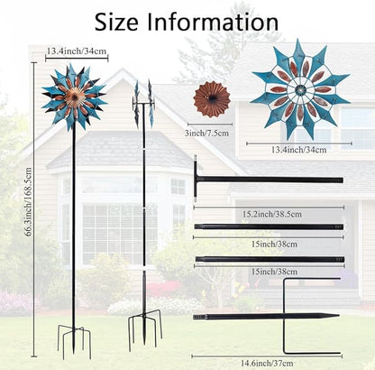 Stargarden Wind Spinners Outdoor, Metal Wind Spinner, 13.4" W x66 H Kinetic Wind Sculptures & Spinners, Waterproof Windmill for Yard, Garden Decor