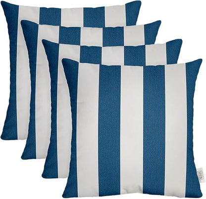 RSH DECOR: Sunbrella Square Throw Pillows Set of 4 | 24" x 24" | Water and Fade-Resistant Performance Fabric | Outdoor Pillow Covers with Down-Alternative Inserts | Cabana Regatta
