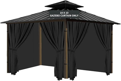 Gazebo Universal Replacement Privacy Curtain, 10'X10' Gazebo Curtains Outdoor Waterproof, 4-Panels Sidewall with Zipper for Patio, Garden and Backyard (Only Curtains, 10'X10', Black)