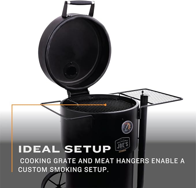 Char-Broil Oklahoma Joes Bronco Barrel Drum Smoker with Porcelain Coated Steel, Air Intake Channel, and 630 Square Inches Cooking Surface, Black