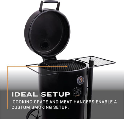 Char-Broil Oklahoma Joes Bronco Barrel Drum Smoker with Porcelain Coated Steel, Air Intake Channel, and 630 Square Inches Cooking Surface, Black