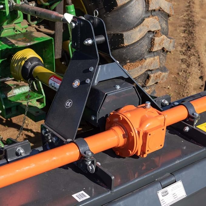 Titan Attachments 3 Point 72" Rotary Tiller Attachment Fits Cat 1 Tractors, Charcoal Finish, Single Speed PTO Driven Cultivator with a 540 RPM Gearbox, Replaceable L-Shaped Tines Work 5" Deep