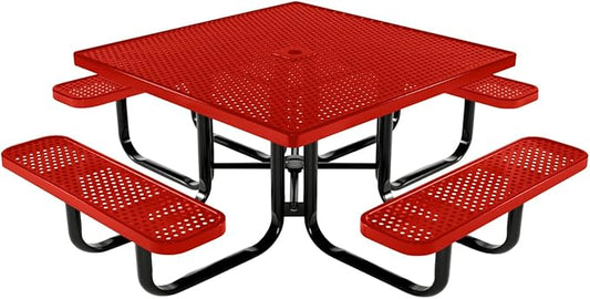 COATEDOUTDOORFURNITURE Heavy-Duty Portable Outdoor Kids Table with Umbrella Hole, Punched Steel Kids Picnic Table, Commercial-Grade, Made in America (46 in, Square, Childrens, Red)