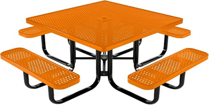 COATEDOUTDOORFURNITURE Heavy-Duty Portable Outdoor Kids Table with Umbrella Hole, Punched Steel Kids Picnic Table, Commercial-Grade, Made in America (46 in, Square, Childrens, Textured Orange)