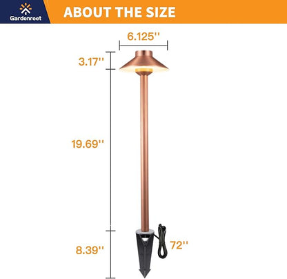 Gardenreet Brass Path Lights Copper, Low Voltage LED Landscape Pathway Lights, 12V Outdoor Waterproof Landscape Lighting(Hat) for Walkway Driveway Garden Yard Without G4 Bulb