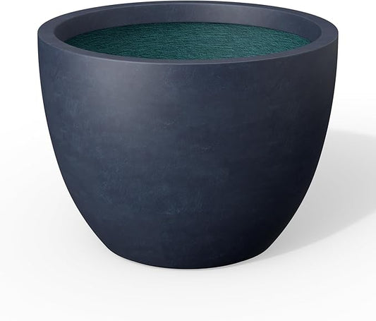 Kante 17.3 Inch Round Concrete Planter - Classic Large Indoor/Outdoor Plant Pot with Drainage Hole and Rubber Plug, Suitable for Gardens and Patios, Charcoal Finish with Forest Green Interior