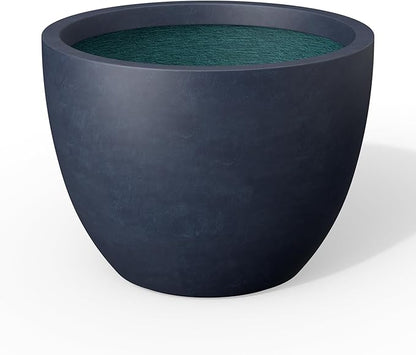 Kante 14.2 Inch Round Concrete Planter - Classic Large Indoor/Outdoor Plant Pot with Drainage Hole and Rubber Plug, Suitable for Gardens and Patios, Charcoal Finish with Forest Green Interior