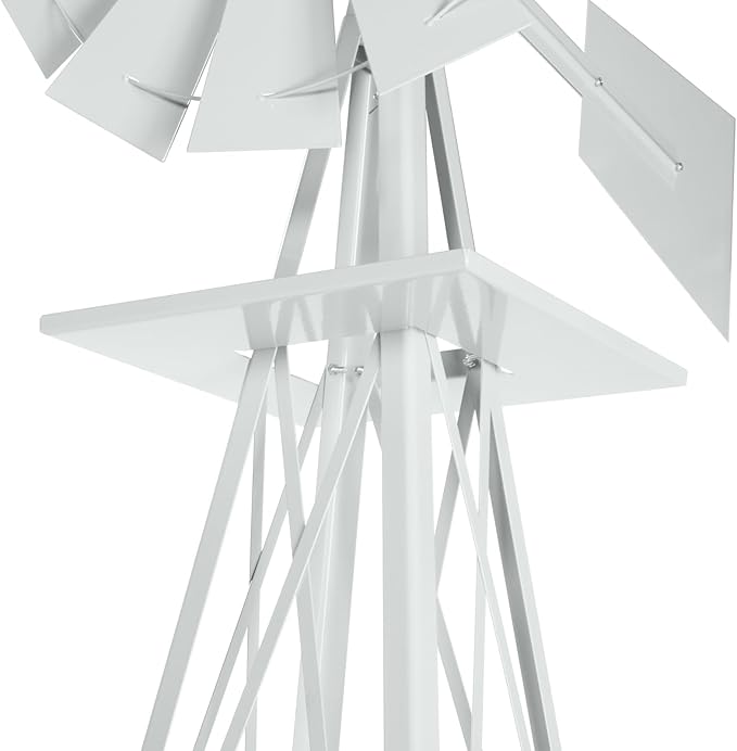 8FT Windmill for Yard Garden Decoration with Weather Vanes，Heavy Duty Outdoor Wind Mills, Large Metal Outdoor Windmill,Weather Resistant,White