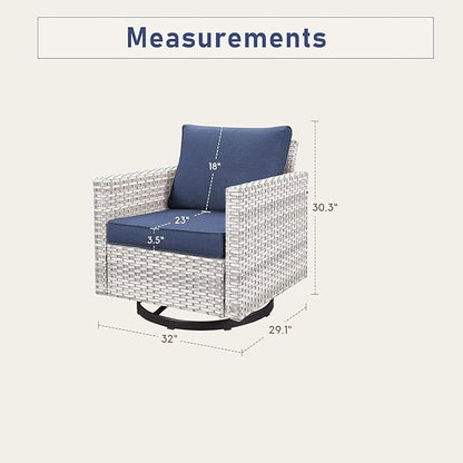Outdoor Swivel Chairs Set of 4: Wicker Swivel Rocker Patio Chairs Set of 4, Swivel Rocker Outdoor Chair, Wicker Patio Furniture Sets, LightGrey/Blue