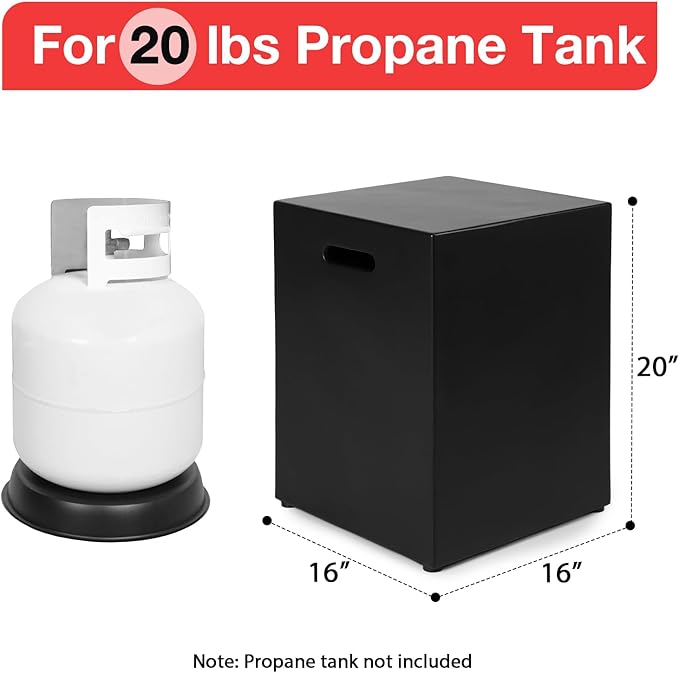 Propane Tank Cover Table, Modern Outdoor Gas Tank Covers, φ16 X 20inch Concrete Tank Storage Box Hideaway Table for Propane Gas Fire Pit and Rectangular Tank Holder with Handles (Black)