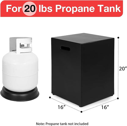 Propane Tank Cover Table, Modern Outdoor Gas Tank Covers, φ16 X 20inch Concrete Tank Storage Box Hideaway Table for Propane Gas Fire Pit and Rectangular Tank Holder with Handles (Black)