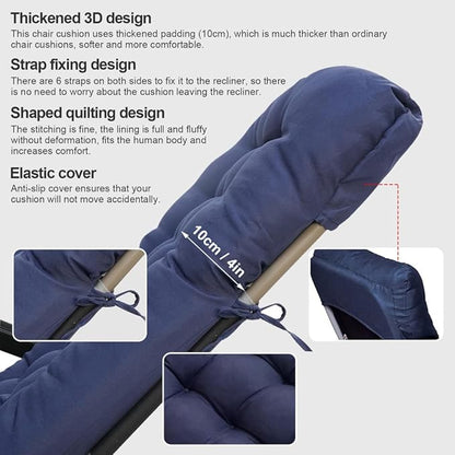 ERWUDEling Zero Gravity Lounge Chair Cushion 67 Inch - Thick & Soft Waterproof Patio Furniture Cushion for Outdoor/Indoor Use, Non-Slip with 8 Ties, Blue (19" W x 67" L x 4" T)