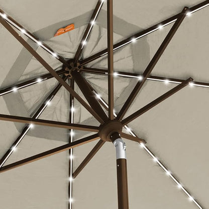 EliteShade USA 10-Year-Non-Fading Solar 9ft Market Umbrella with 80 LED Lights Patio Umbrellas Outdoor Table Umbrella with Ventilation, Antique Beige