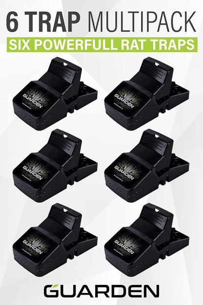 Rat Trap Six Pack - Indoor and Outdoor Traps for Mice, Voles, Rats, Chipmunks - Easy to Set, Powerful Snap, Quick Kill - by Guarden