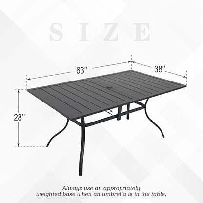 Rattan Patio Chairs, Rectangle Table Set of 6 with 63"x38" Table,Swivel and Dining Chairs, All-Weather for Outdoor, Balcony, Backyard, Deck